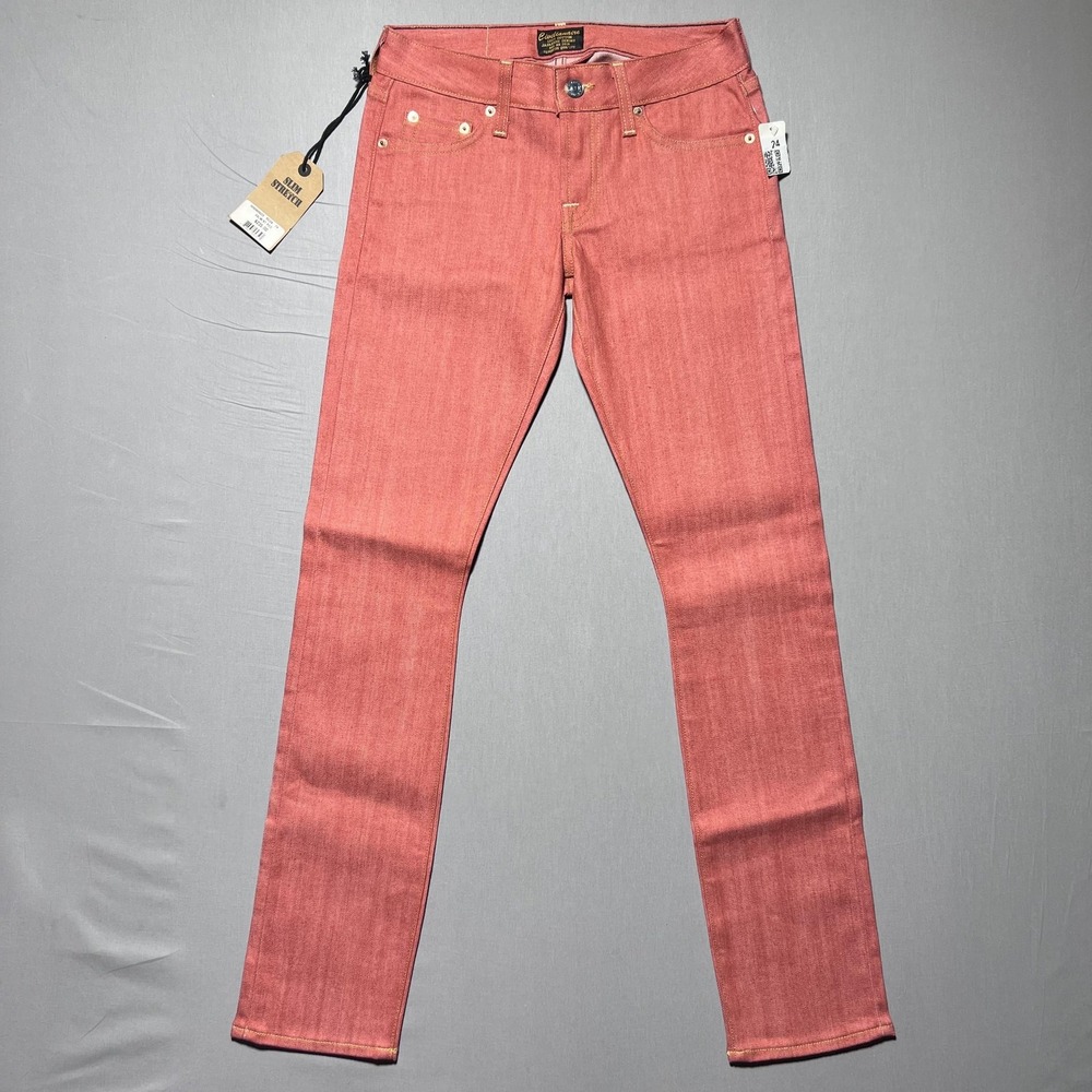 Civilianaire Jeans Womens 24 Red‎ Coral Super Slim Selvedge Japanese Denim